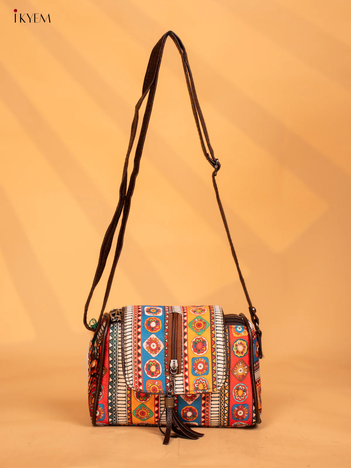 Printed Mandala Art Leather Sling Bag - Multi Colour - KD05157 - Image 3