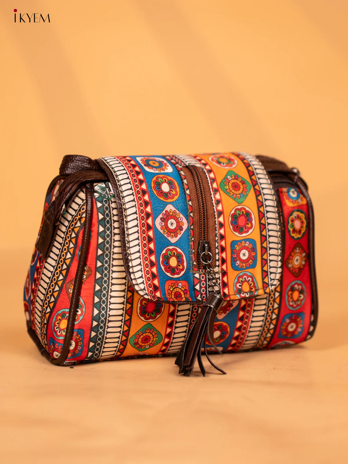 Printed Mandala Art Leather Sling Bag - Multi Colour - KD05157 - Image 4