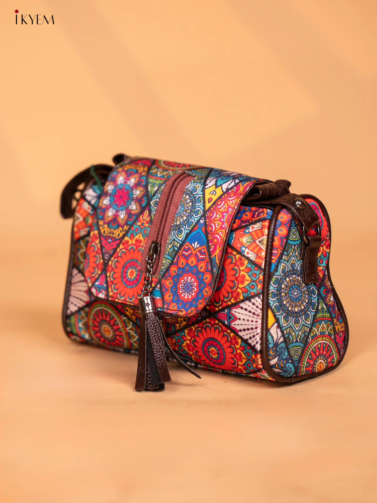 Printed Mandala Art Leather Sling Bag - Multi Colour - KD05158 - Image 2