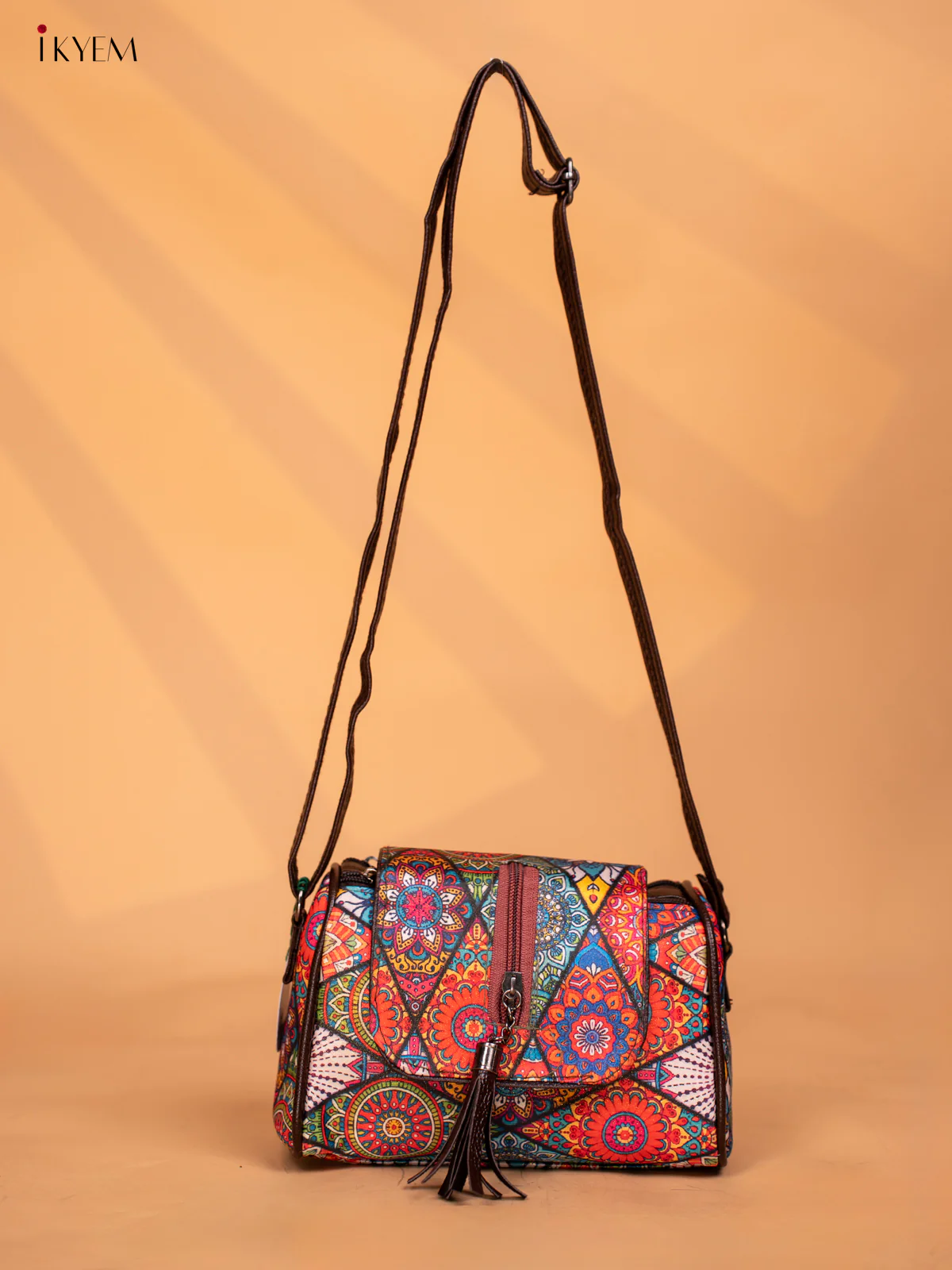 Printed Mandala Art Leather Sling Bag - Multi Colour - KD05158 - Image 3