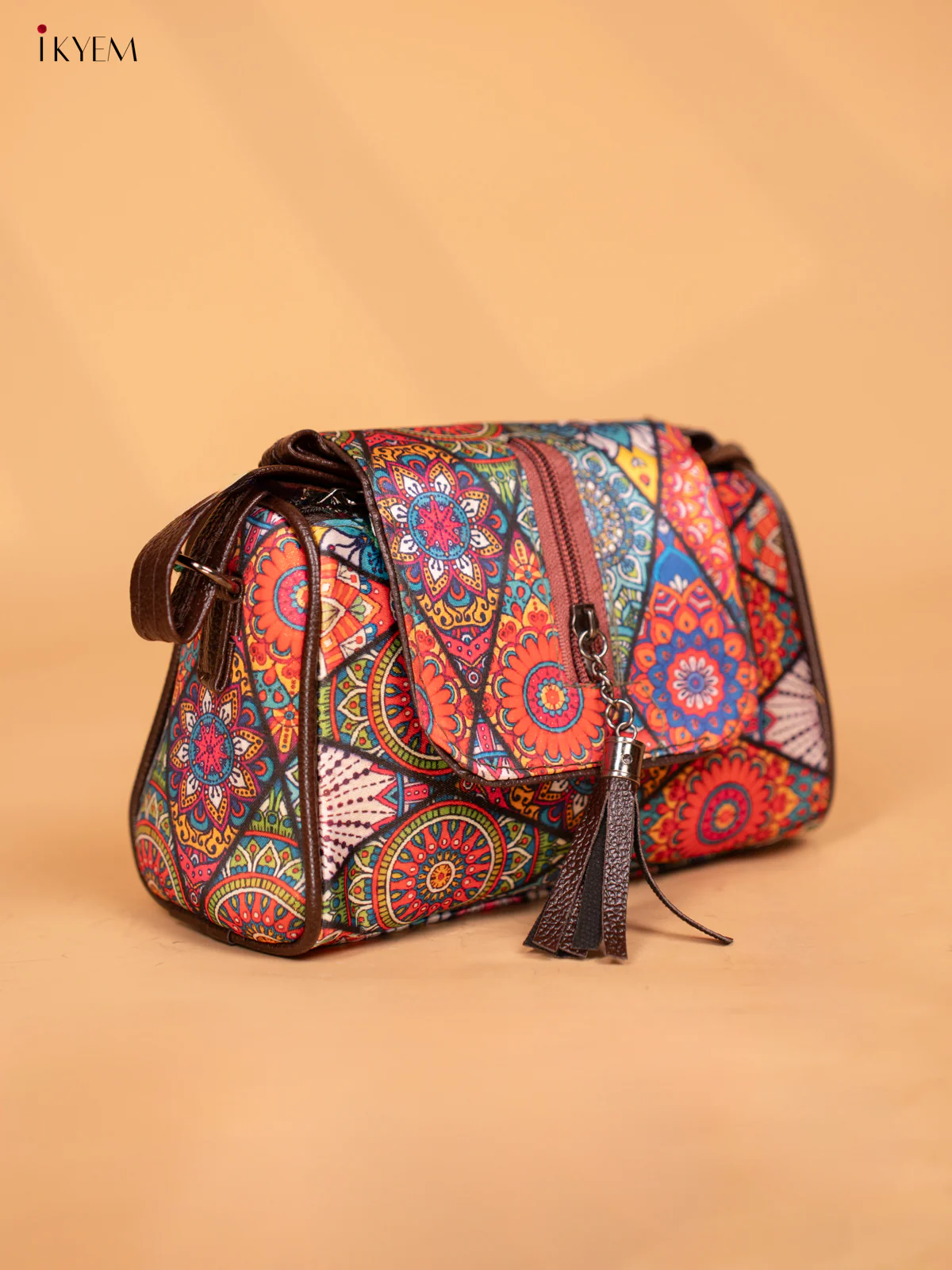 Printed Mandala Art Leather Sling Bag - Multi Colour - KD05158 - Image 4