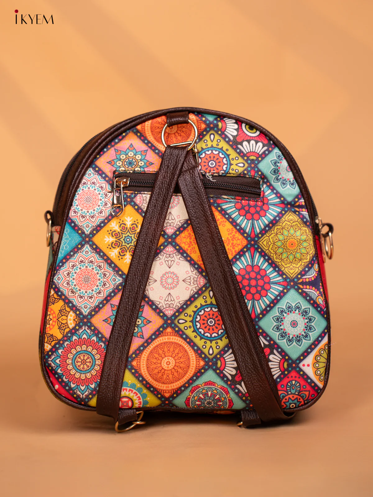 Printed Rangoli Design Leather Backpack- Multi Colour - KD05160 - Image 4