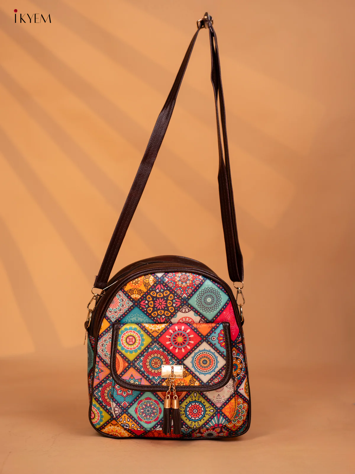 Printed Mandala Art Leather Backpack - Multi Colour - KD05163 - Image 5