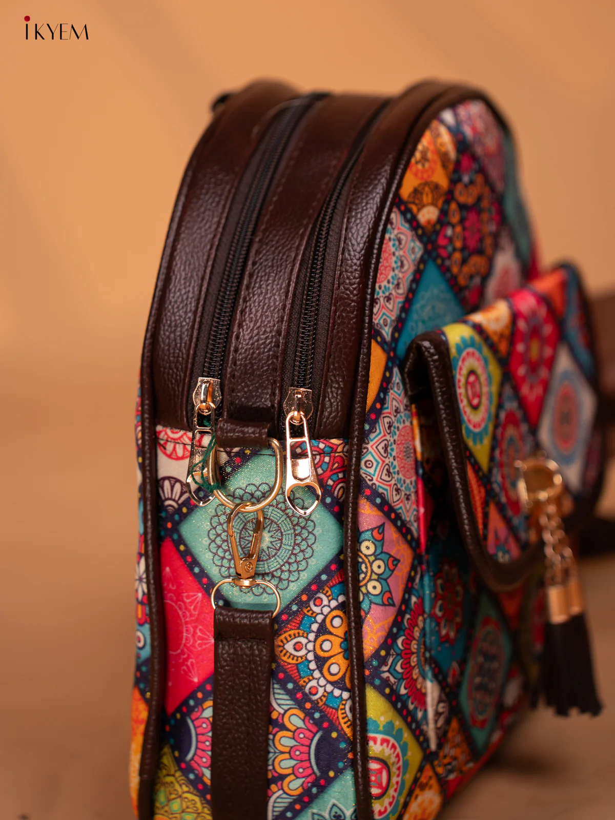 Printed Mandala Art Leather Backpack - Multi Colour - KD05163 - Image 6