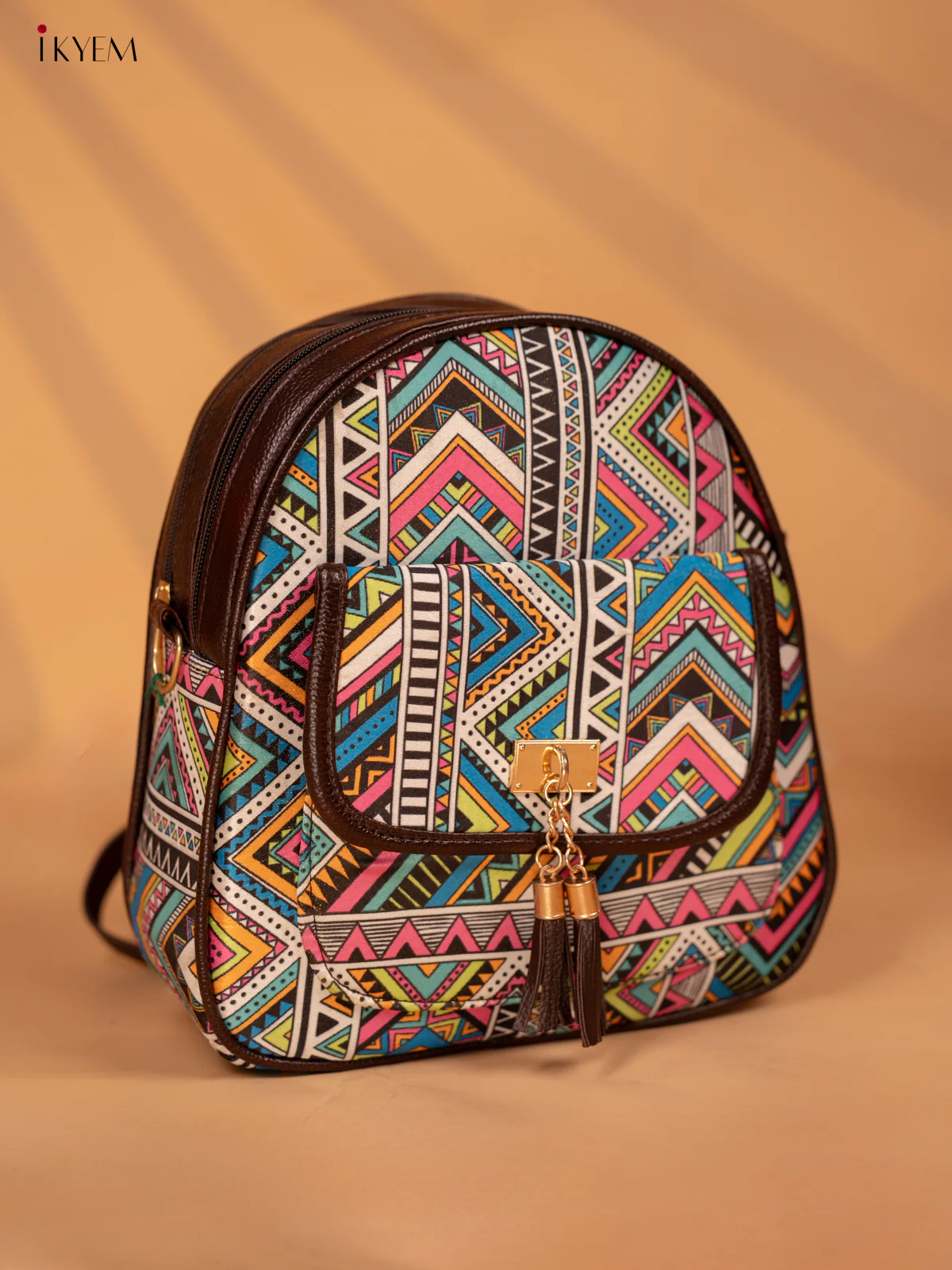 Printed Geometric Design Leather Backpack - Multicolour - KD05164 - Image 2