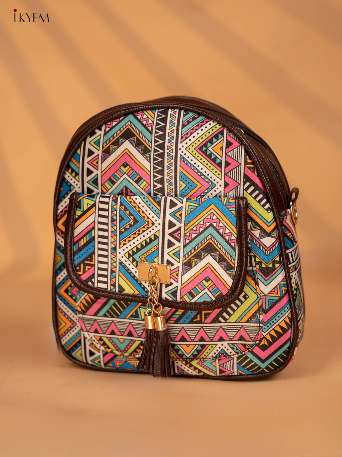 Printed Geometric Design Leather Backpack - Multicolour - KD05164 - Image 3