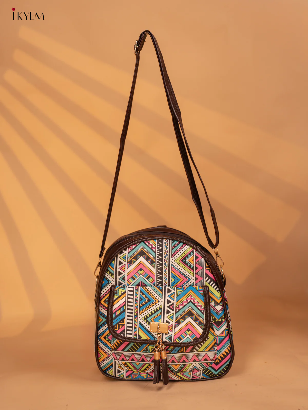 Printed Geometric Design Leather Backpack - Multicolour - KD05164 - Image 5