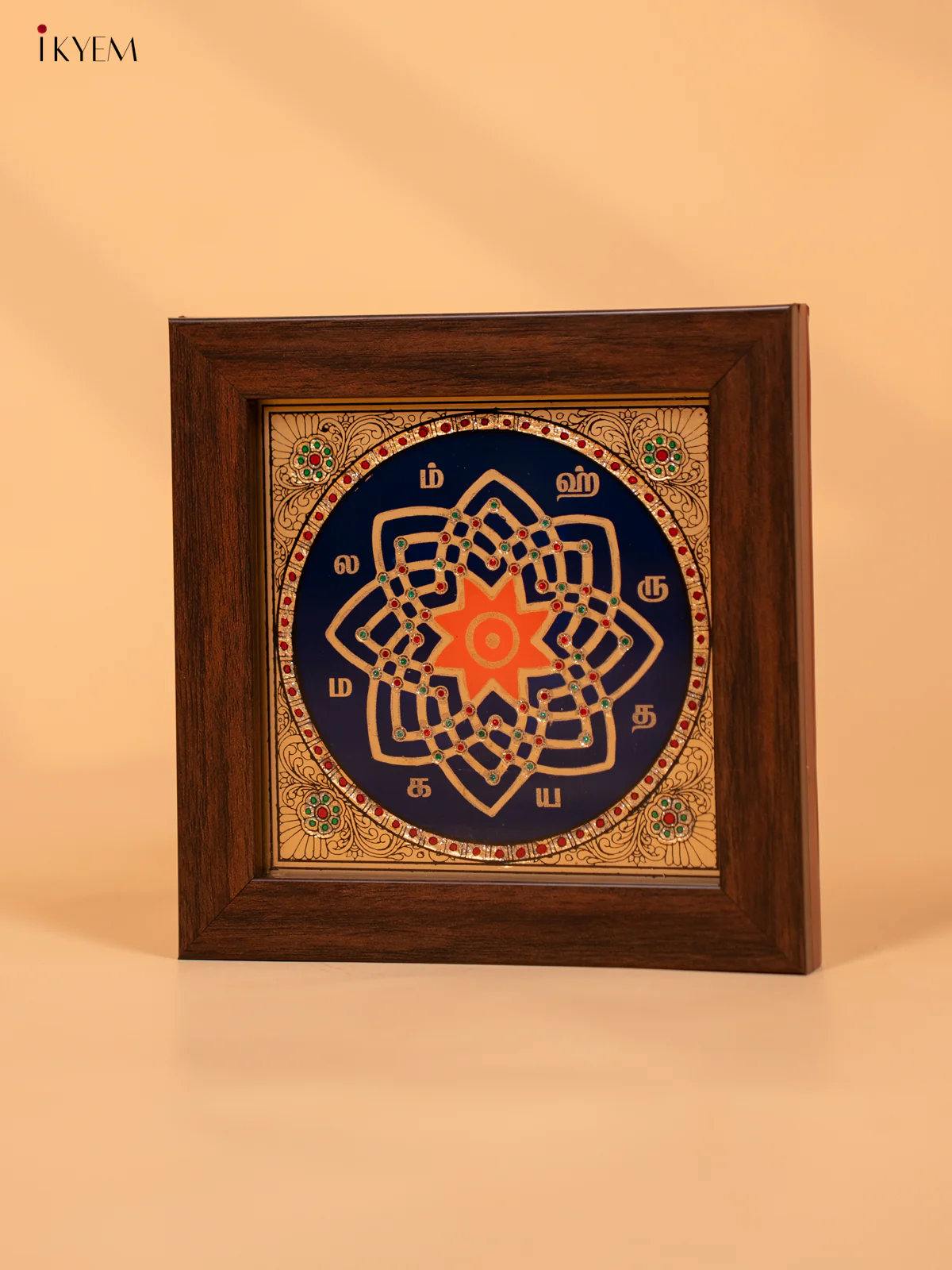 Reverse Glass Painted Manai - Hridaya Kamalam - (6x6) - Blue - KD15115 - Image 4