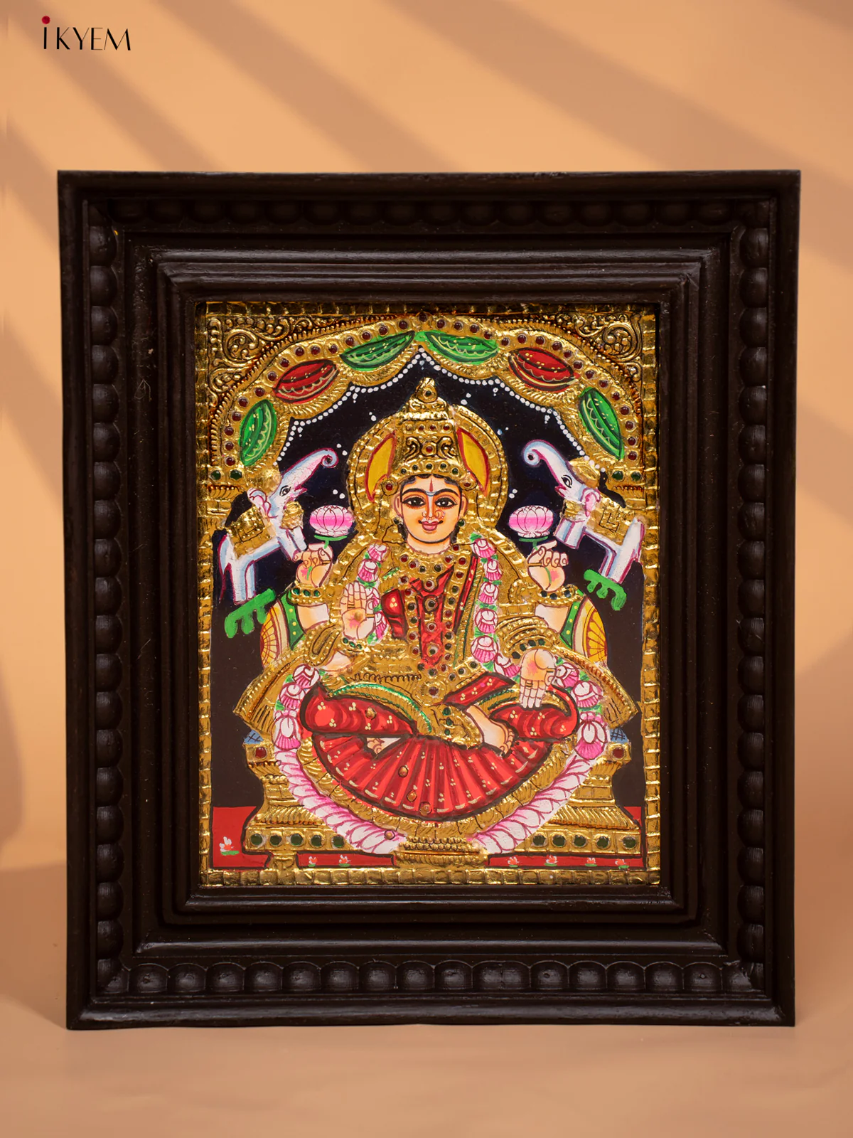 Gajalakshmi - Tanjore Painting (13x11) Orange - KD17116
