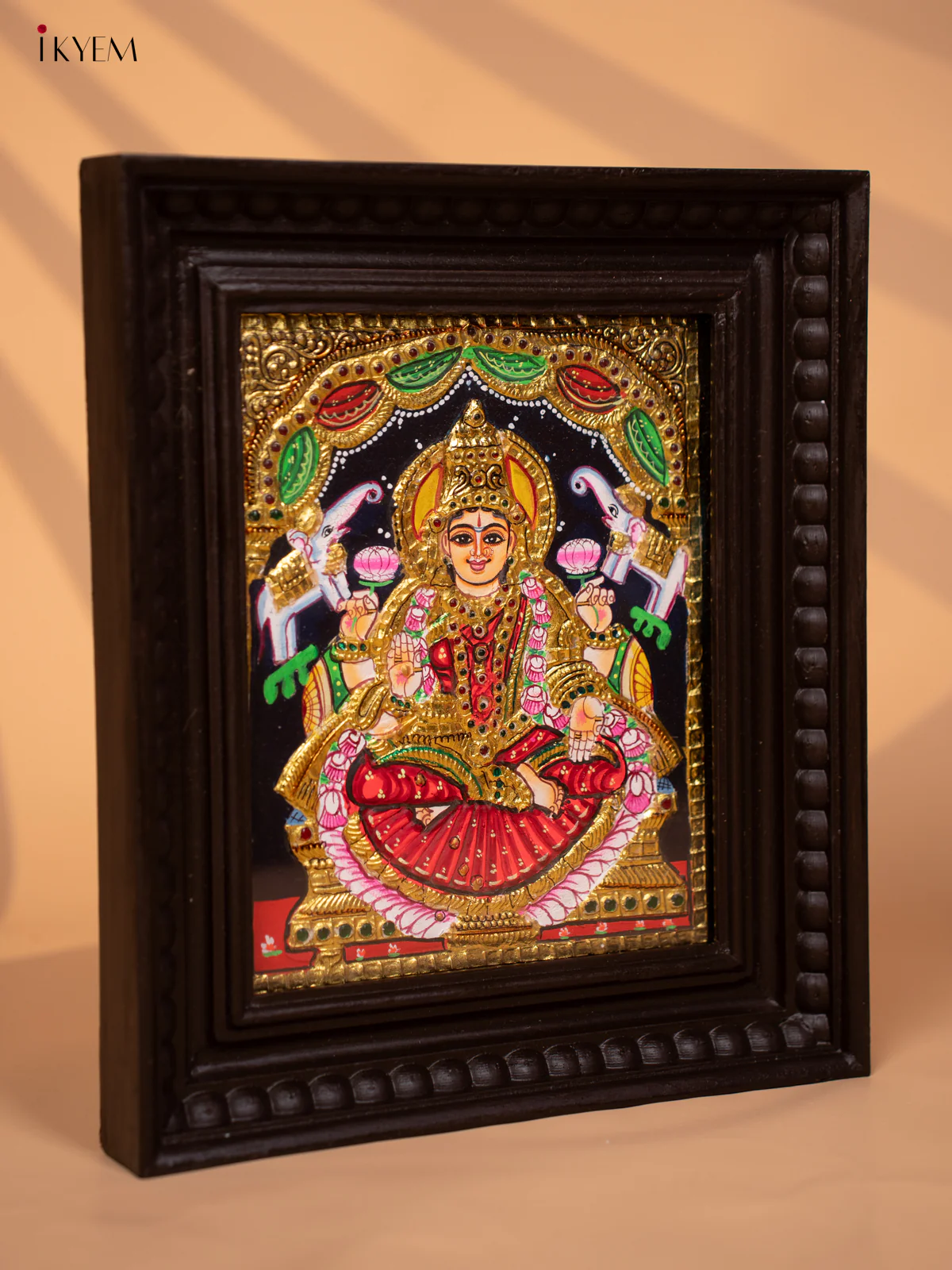 Gajalakshmi - Tanjore Painting (13x11) Orange - KD17116 - Image 2