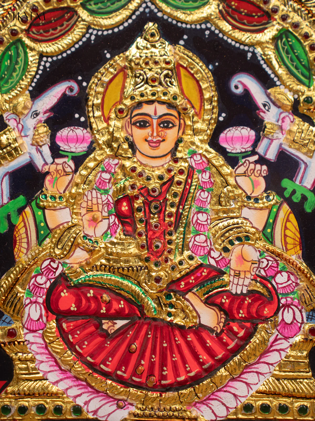 Gajalakshmi - Tanjore Painting (13x11) Orange - KD17116 - Image 3