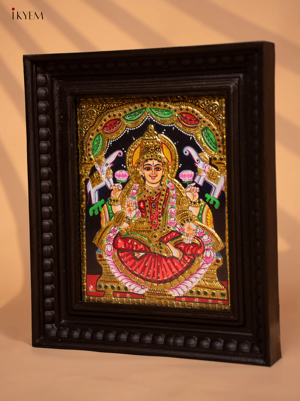 Gajalakshmi - Tanjore Painting (13x11) Orange - KD17116 - Image 4