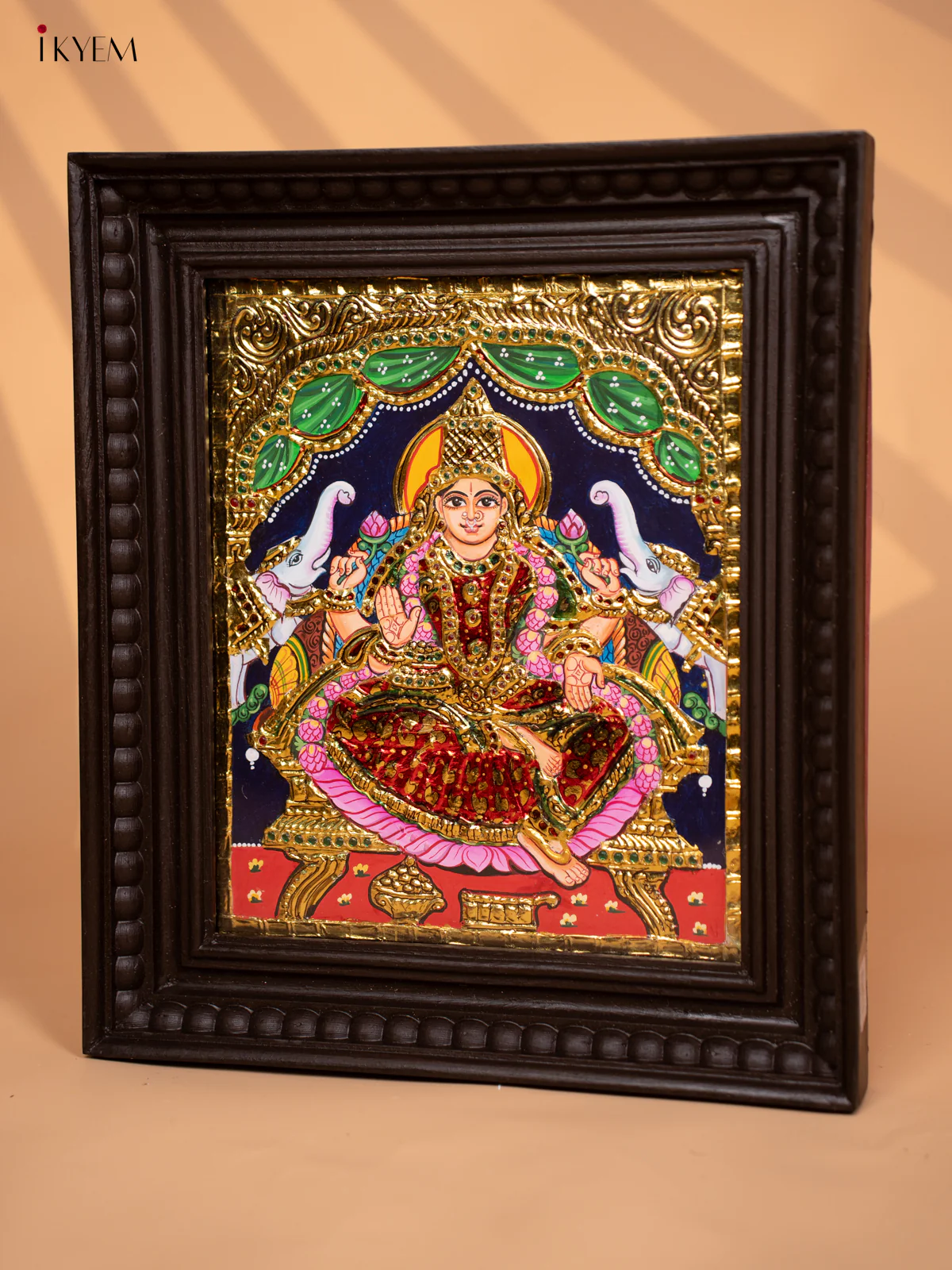 Gajalakshmi - Tanjore Painting (15x13) Red - KD17133 - Image 3