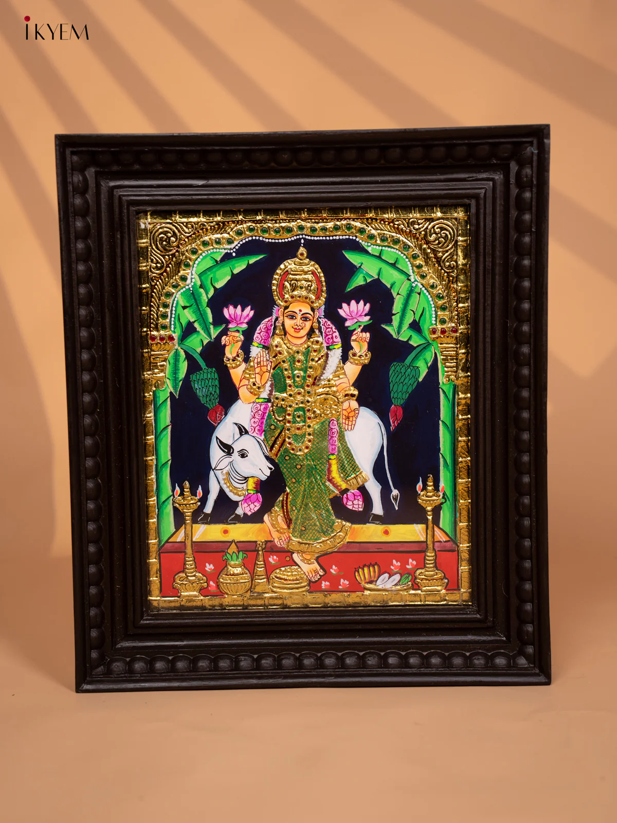 Garuda Lakshmi and Cow - Tanjore Painting (15x13) - KD17134