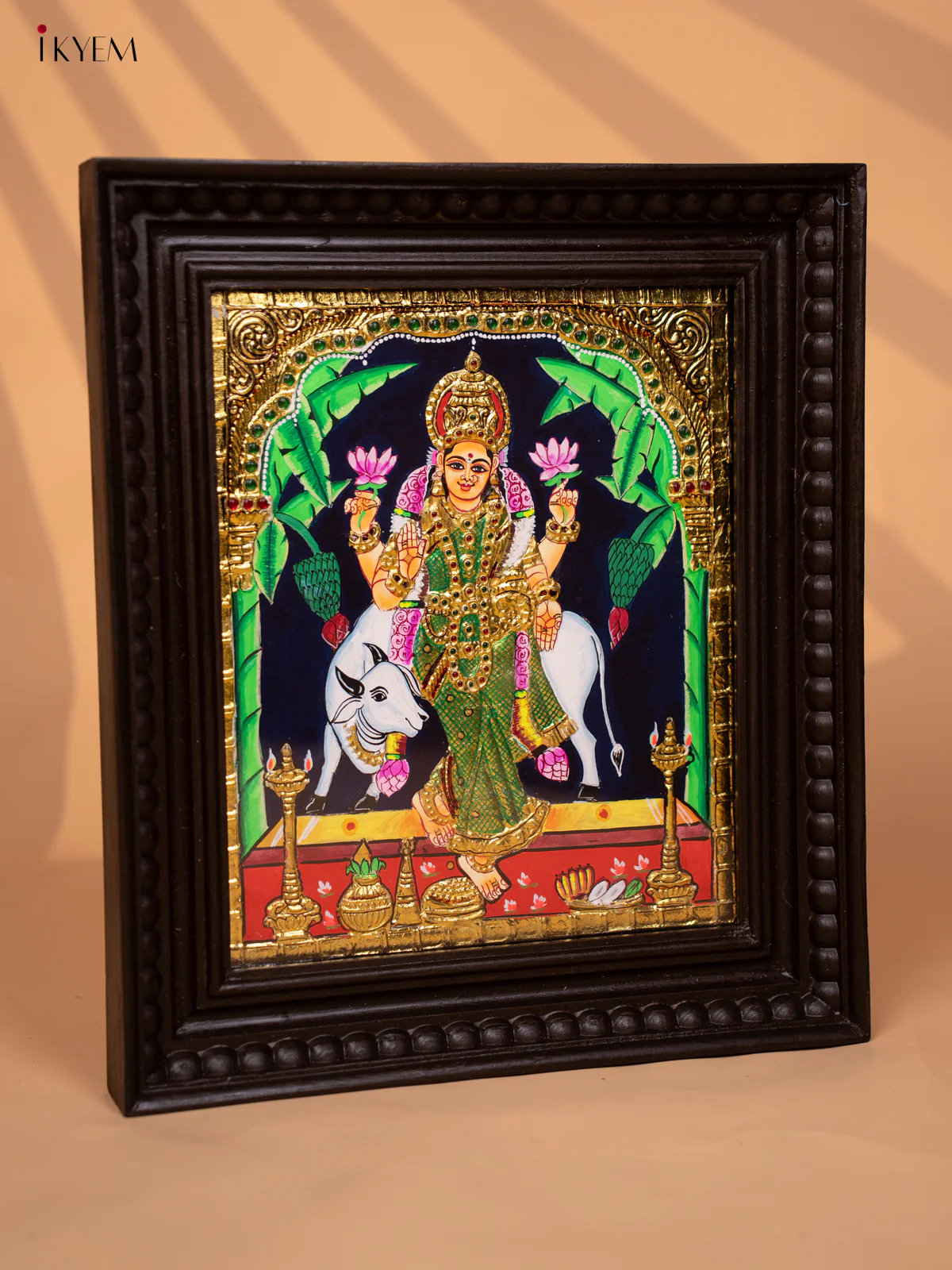 Garuda Lakshmi and Cow - Tanjore Painting (15x13) - KD17134 - Image 2