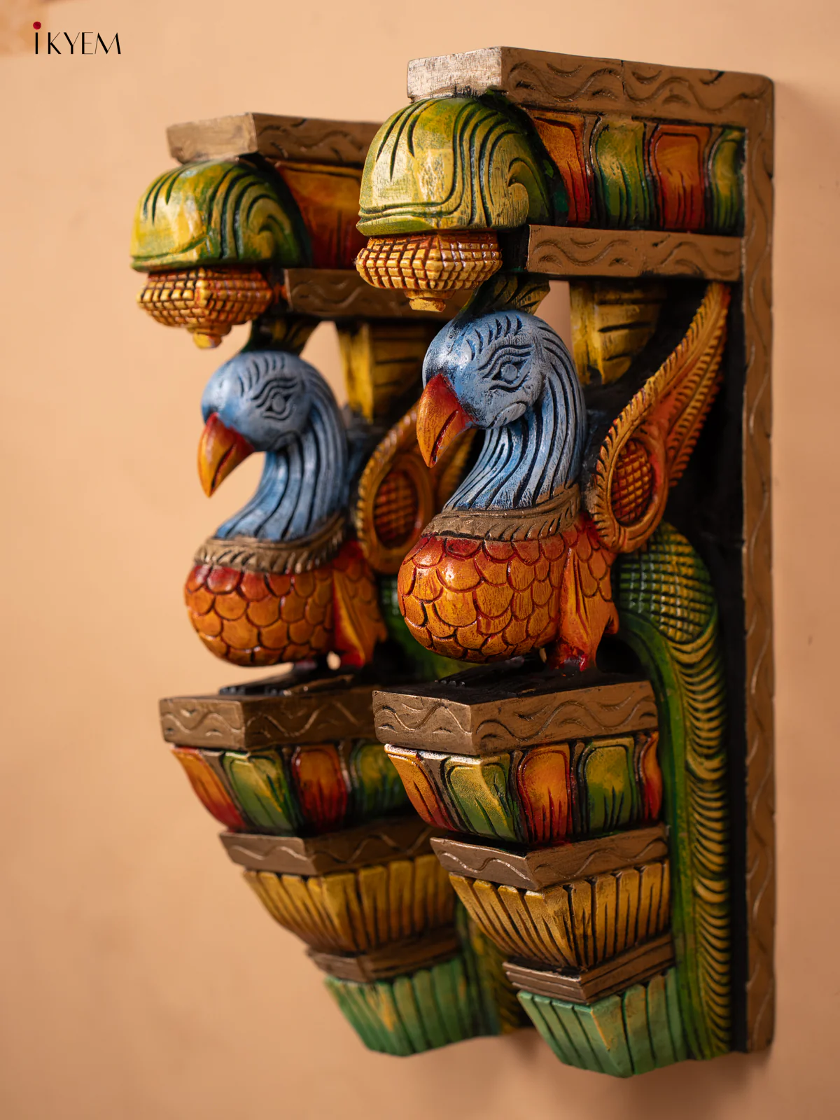 Wooden Hand Carved Painted Wall Bracket - Set of 2 Parrot - KD18112 - Image 4