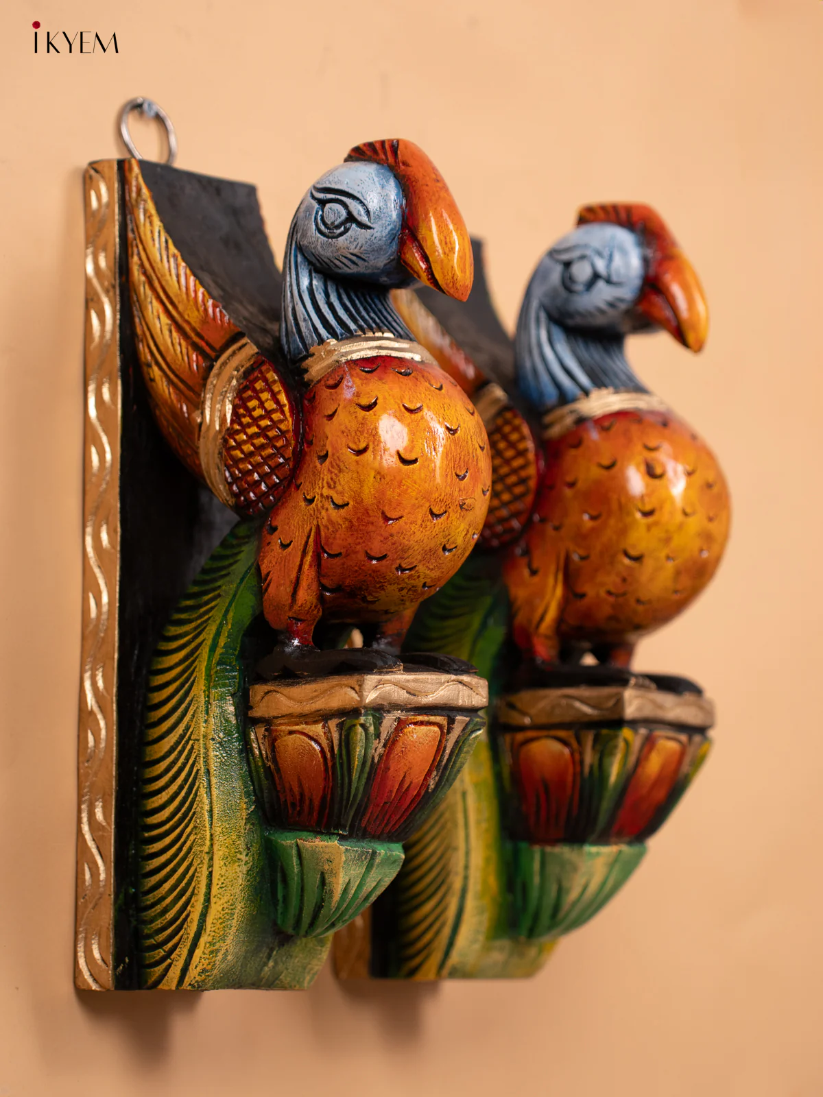 Wooden Hand Carved Painted Wall Bracket - Set of 2 Parrot - KD18115 - Image 4
