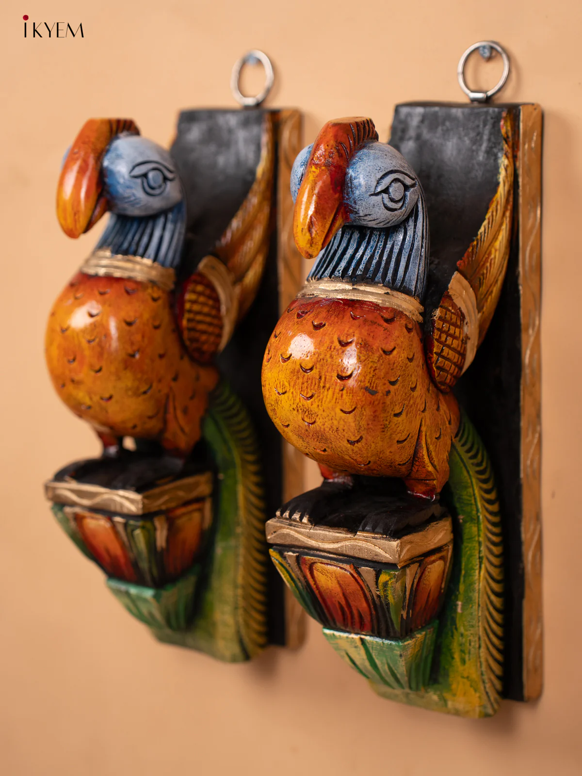 Wooden Hand Carved Painted Wall Bracket - Set of 2 Parrot - KD18115 - Image 5