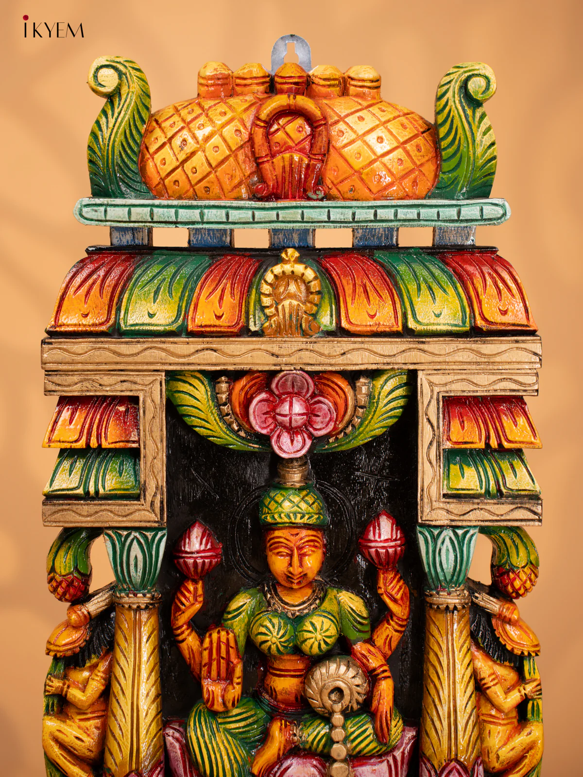 Wooden Hand Carved Painted Gopuram with Mahalakshmi - 24- Inch - KD18117 - Image 3