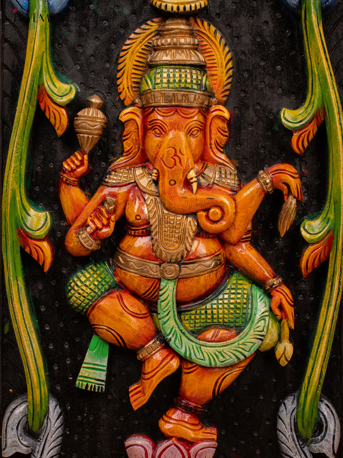Wooden Hand Carved Painted Ganesha with Elephant Panel - 36 Inch - KD18128 - Image 2