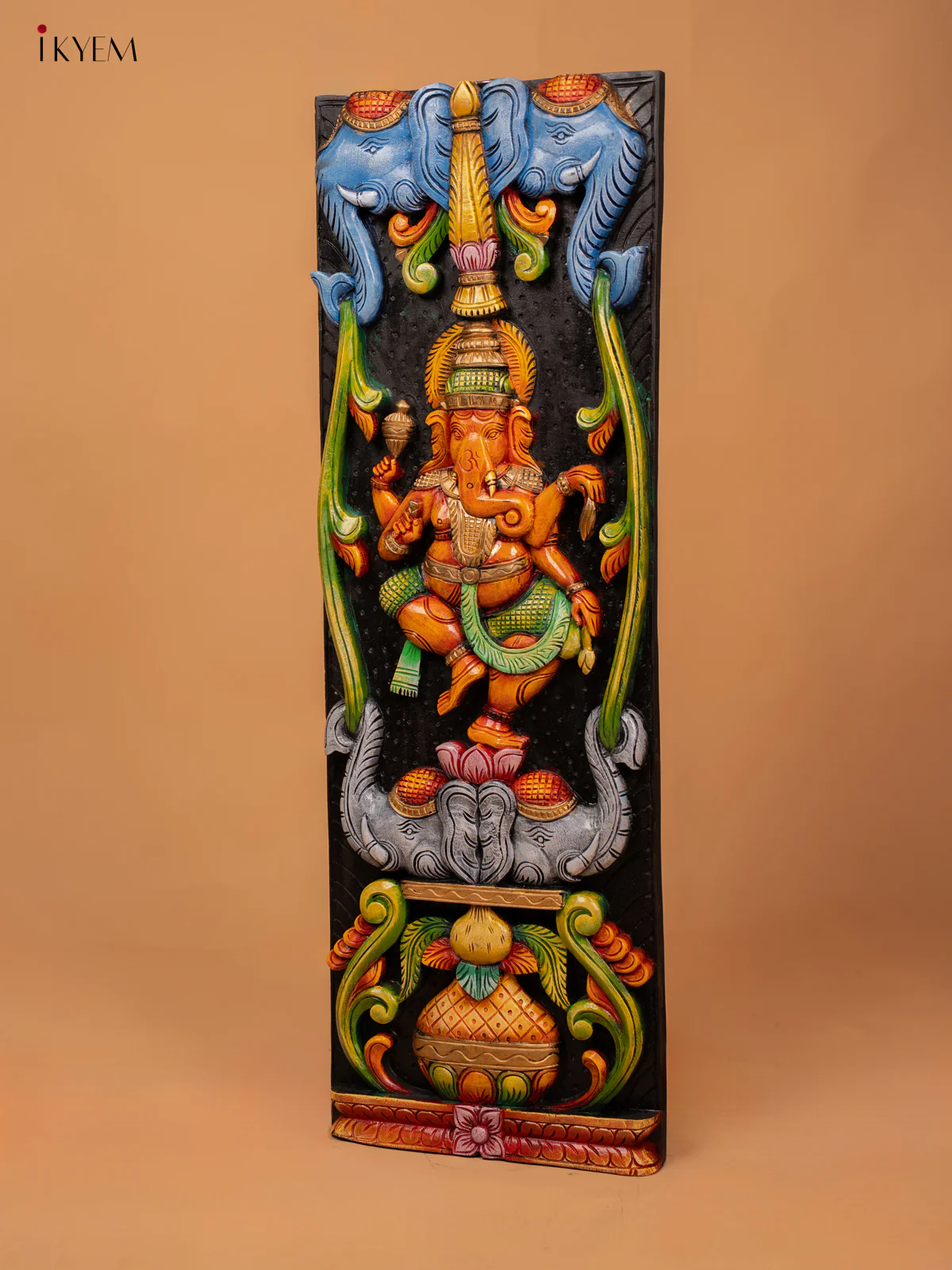 Wooden Hand Carved Painted Ganesha with Elephant Panel - 36 Inch - KD18128 - Image 6