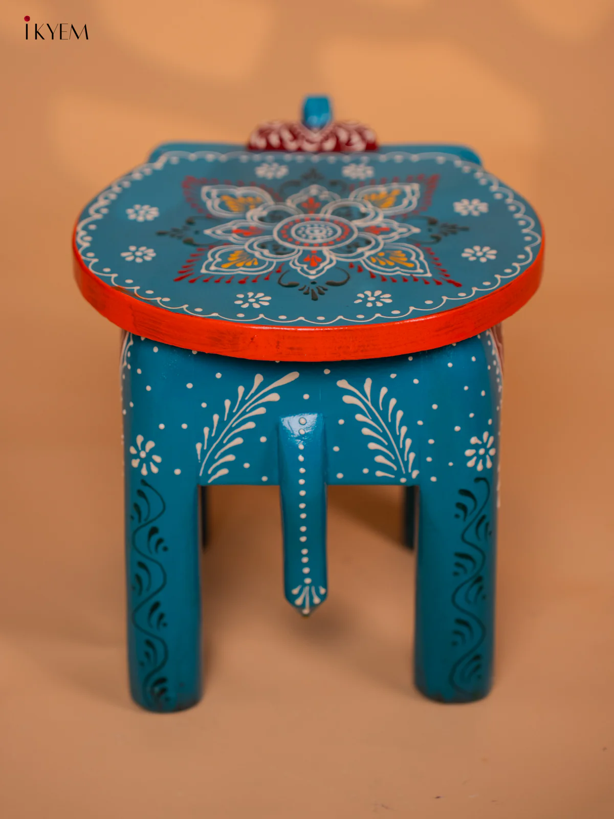 Wooden Hand painted Elephant Stool - Sky Blue- 8 Inch - KD18162 - Image 4