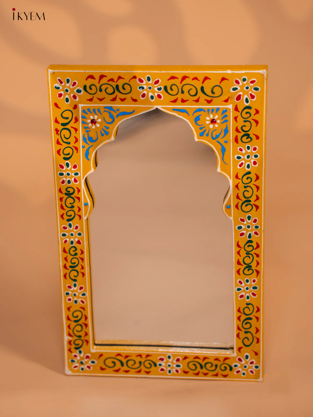 Wooden Hand painted Jharokha Frame with Mirror - Yellow- KD18168