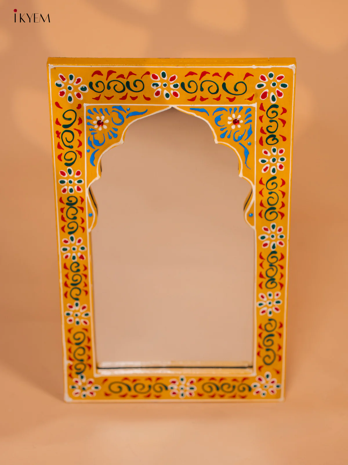 Wooden Hand painted Jharokha Frame with Mirror - Yellow- KD18168 - Image 2