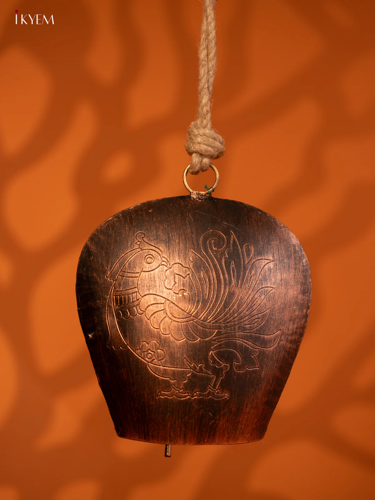 Metal Cow Bell with Annapakshi Engraving & Rope Handle- 8 Inch - KD25117