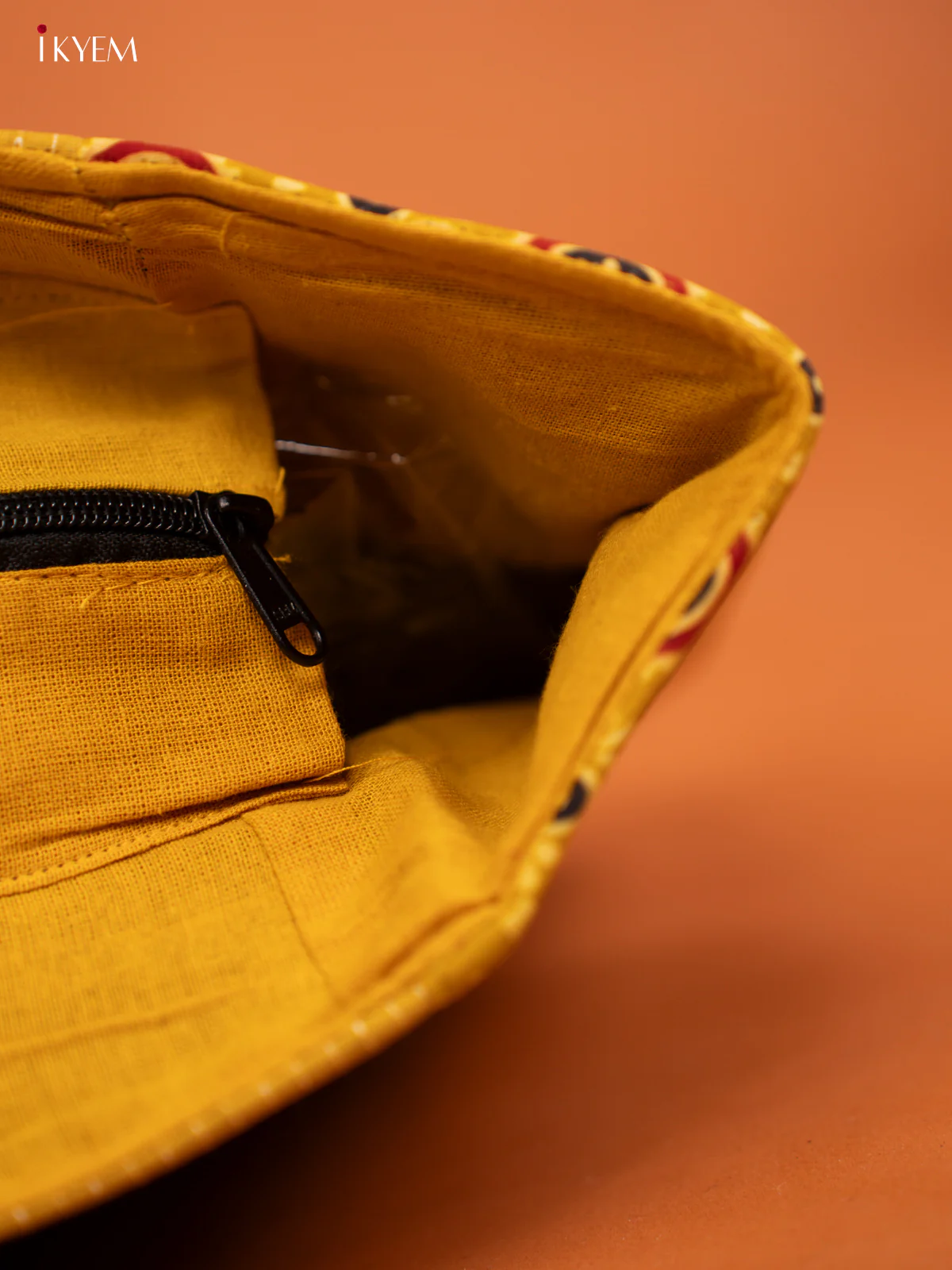 Ajrakh Aari work Hand bag - Yellow - Image 3