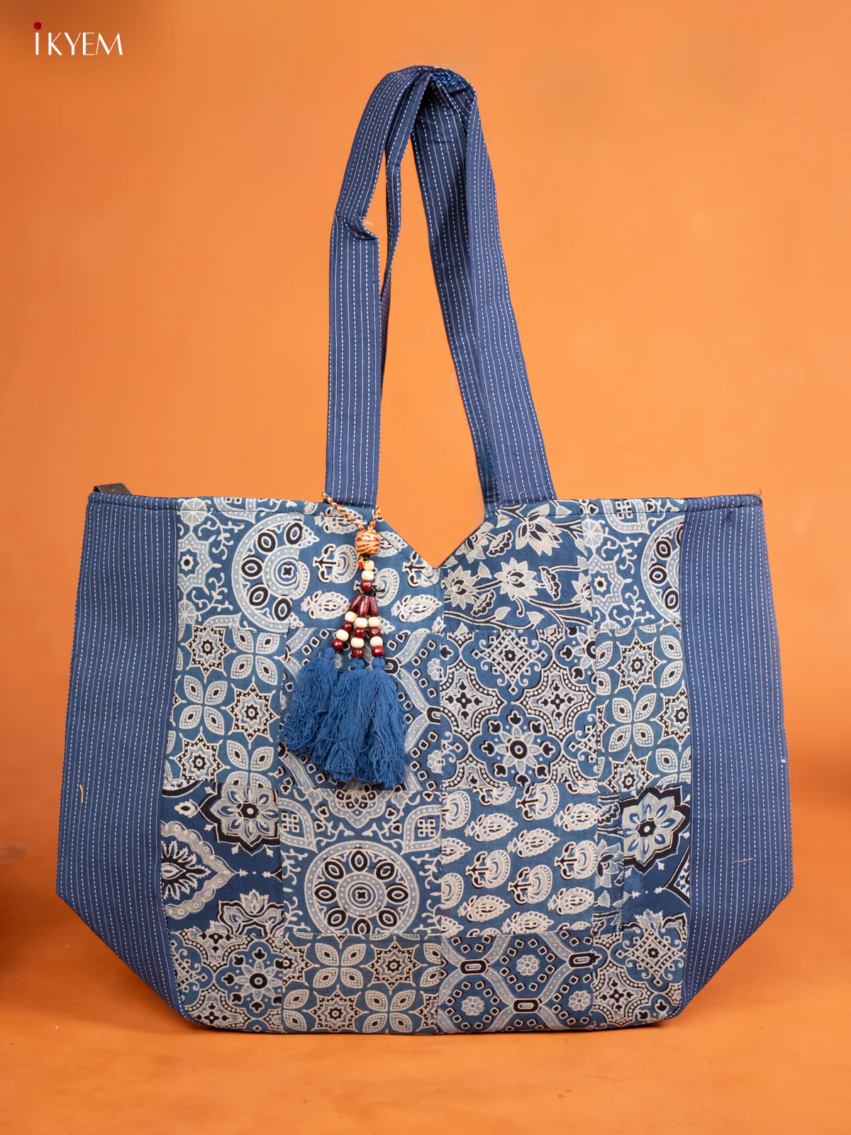Ajrakh Printed Hand bag - Navy blue