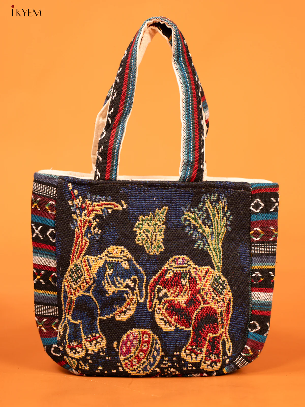 Cotton Zipper Closure tote bag - Elephant Small