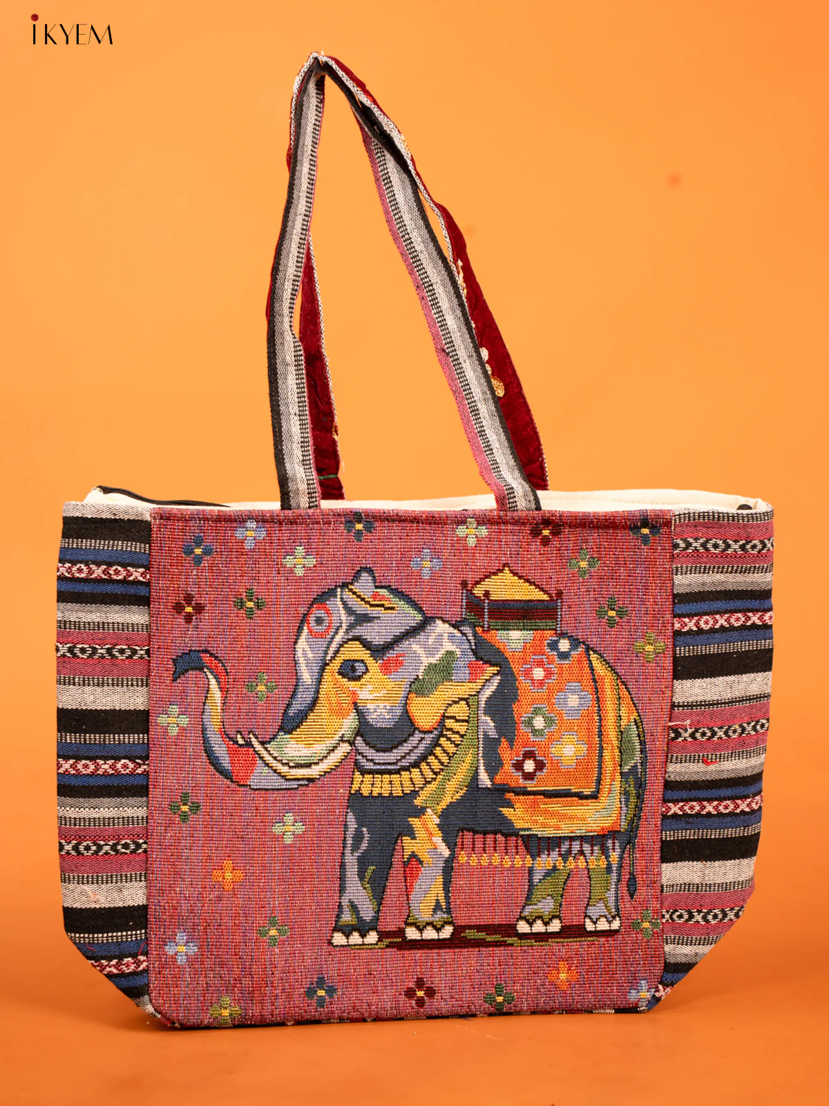 Cotton Zipper Closure tote bag - Elephant Big