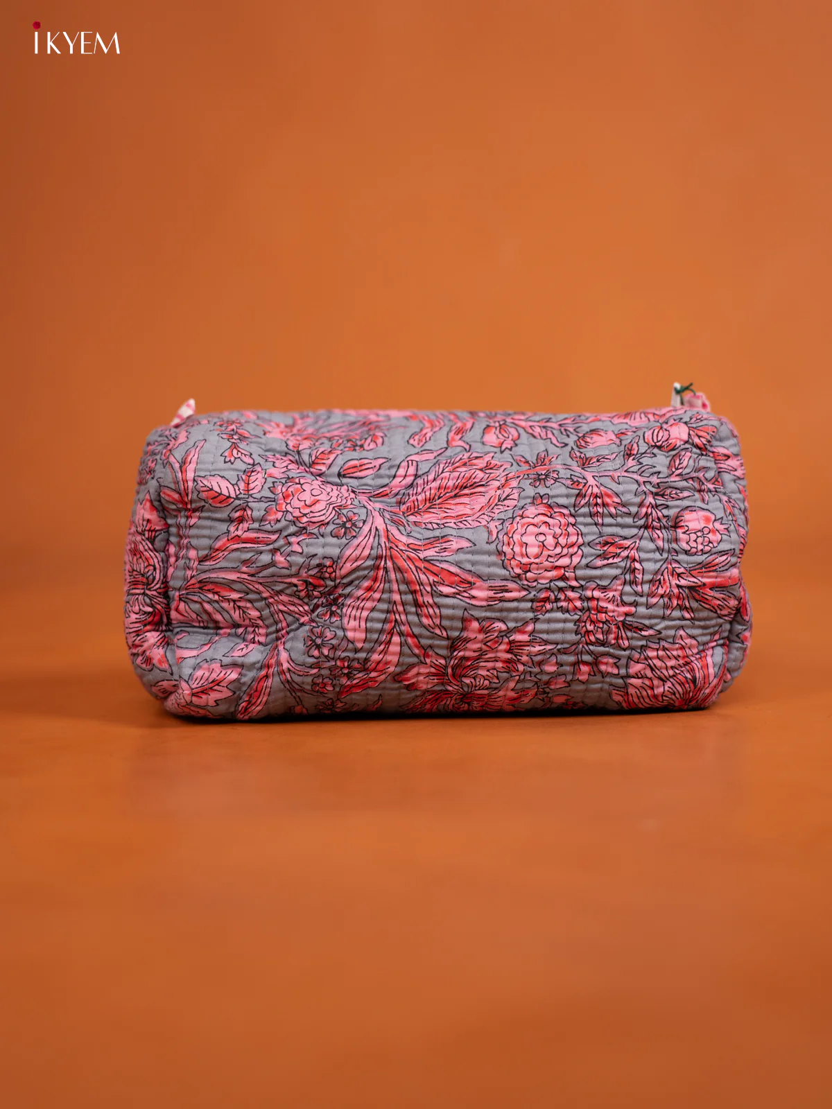 Cotton printed Pouch - Set of 3 - Grey with Pink - KD26305 - Image 4