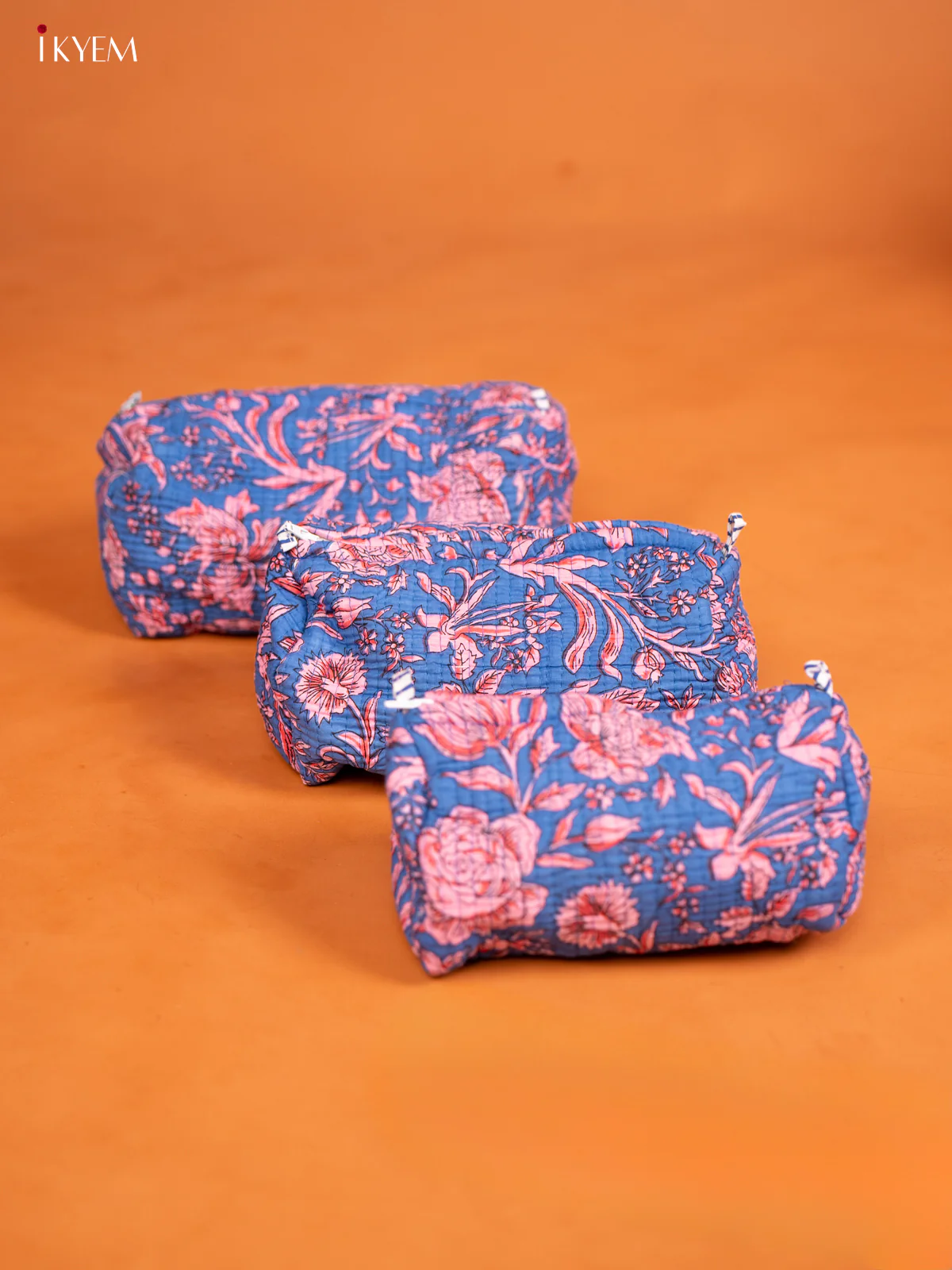 Cotton printed Pouch - Set of 3 - Royal Blue - KD26308