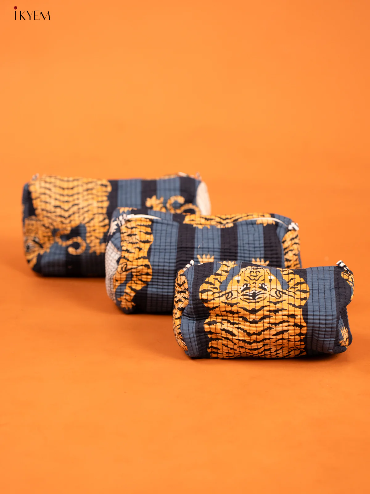 Cotton printed Pouch - Set of 3 - Blue - KD26314