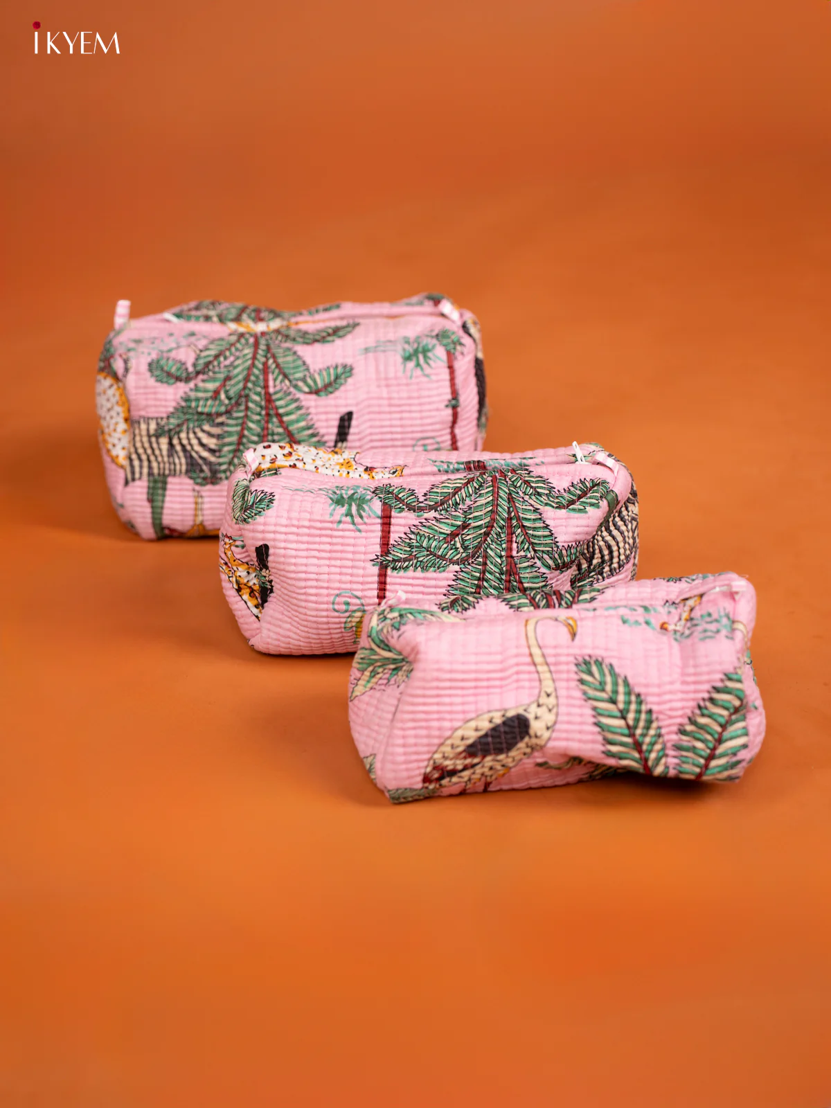 Cotton printed Pouch - Set of 3 - Light pink - KD26317