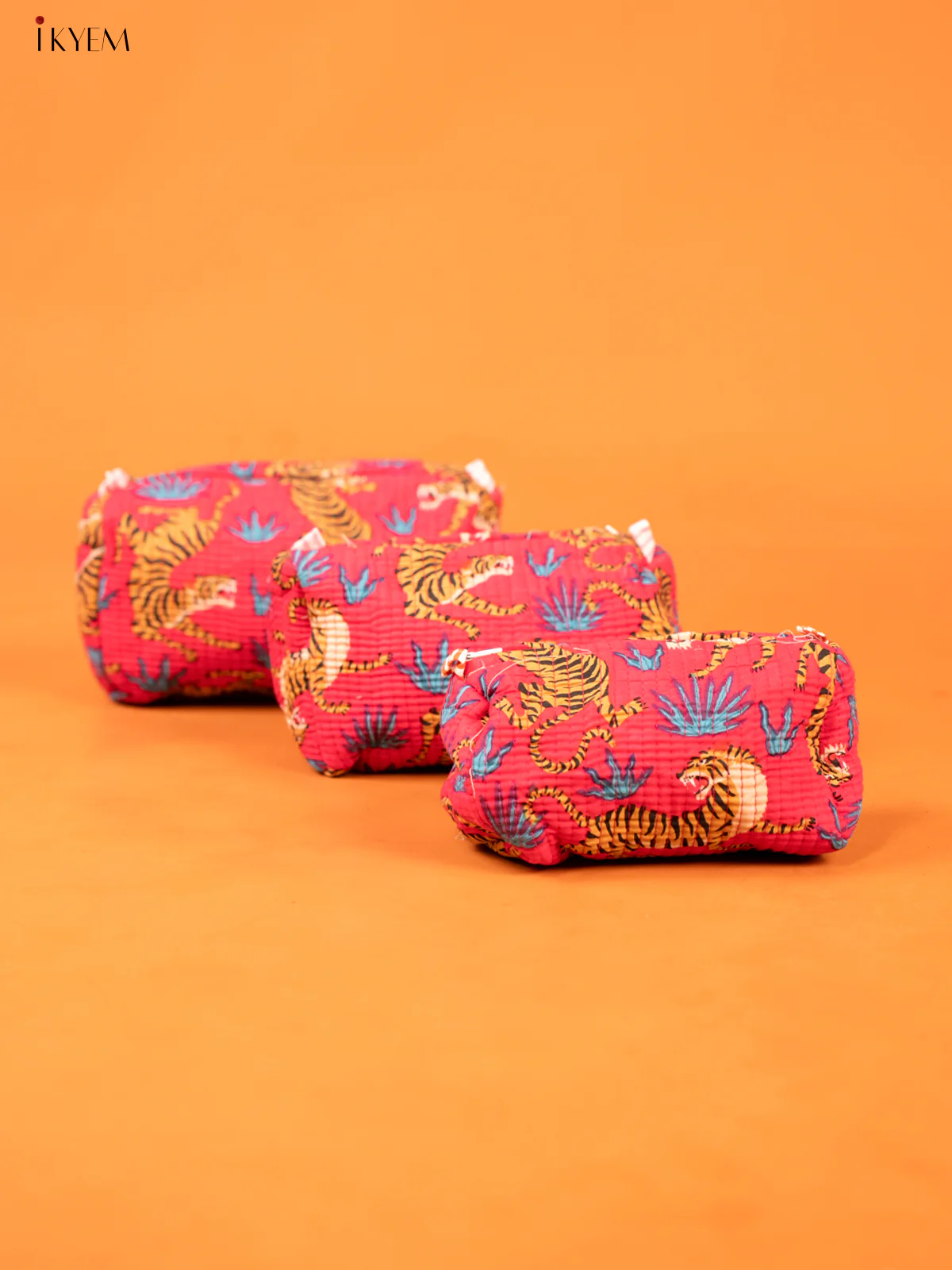 Cotton printed Pouch - Set of 3 - pink - KD26318