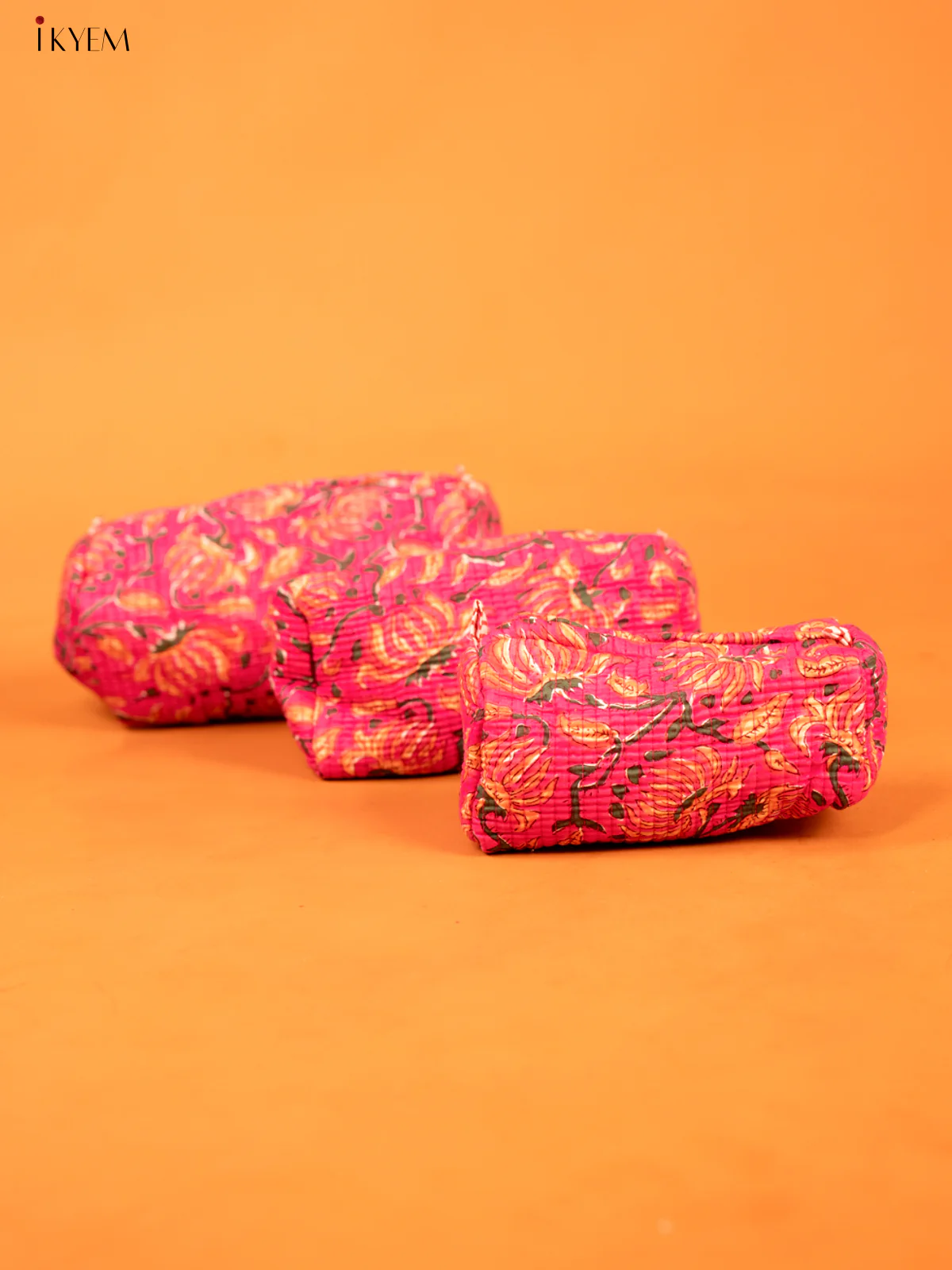 Cotton printed Pouch - Set of 3 - Pink - KD26320