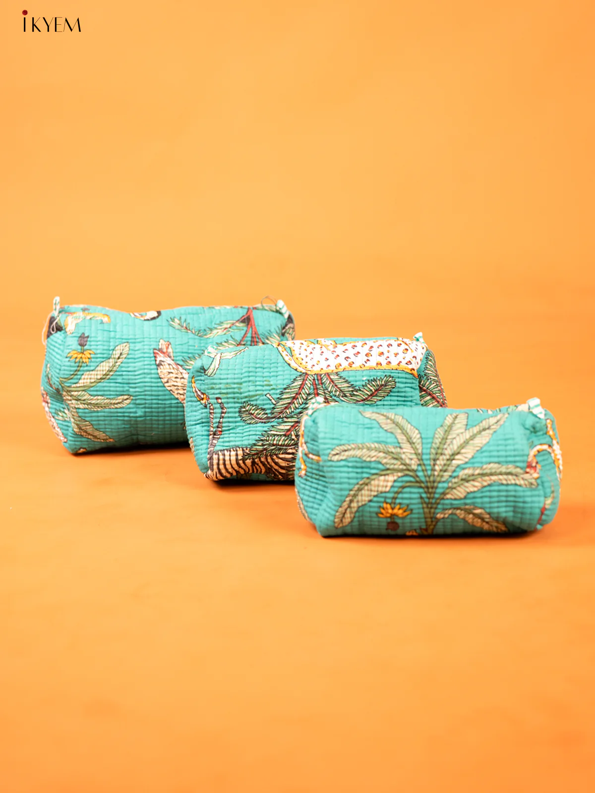 Cotton printed Pouch - Set of 3 - Blue with white - KD26329