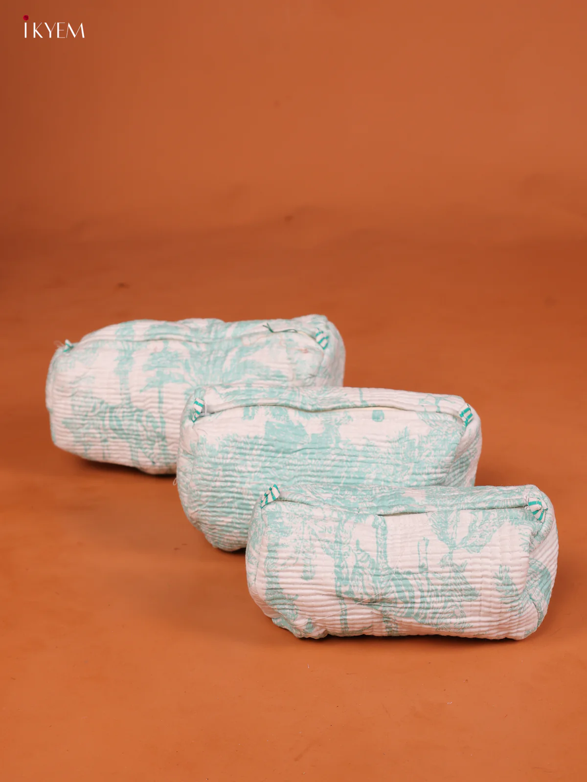 Cotton printed Pouch - Set of 3 - Sky Blue - KD26334
