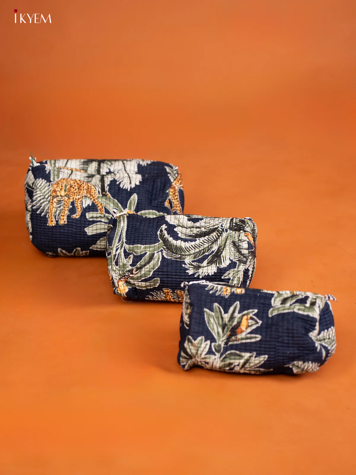 Cotton printed Pouch - Set of 3 - Navy Blue - KD26335