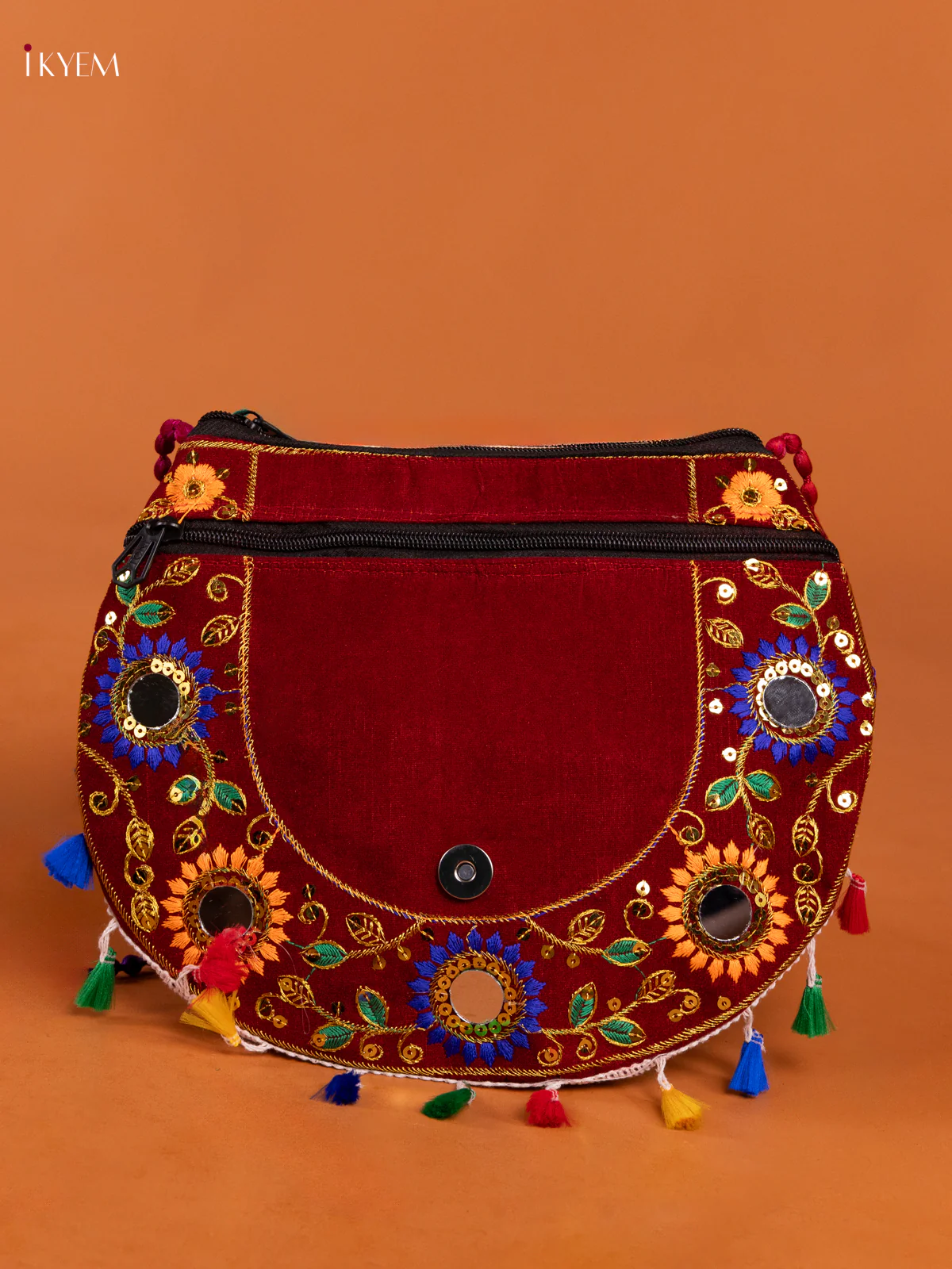 Embroidery Rajasthani Ethnic Peacock Design Sling Bag - Maroon - KD26417 - Image 3