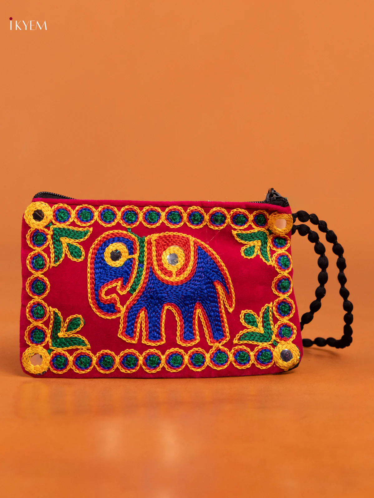 Velvet Embroidered Elephant Design Purse - Pink - KD26436