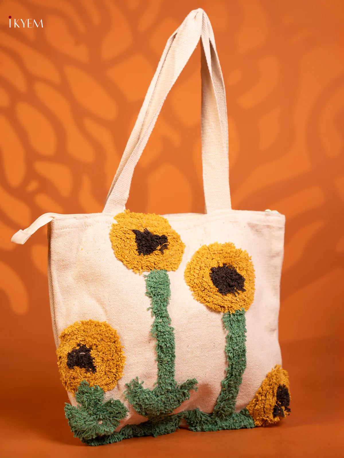 jacquard Embroidery Tote Bag with 1 Compartment - Cream with Yellow - KD26441 - Image 2