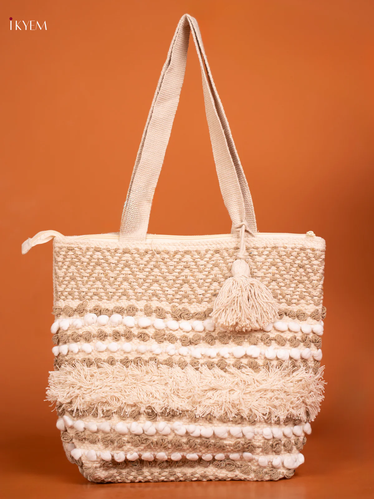 Boho Tote Cloth Bag  White With  Sandal