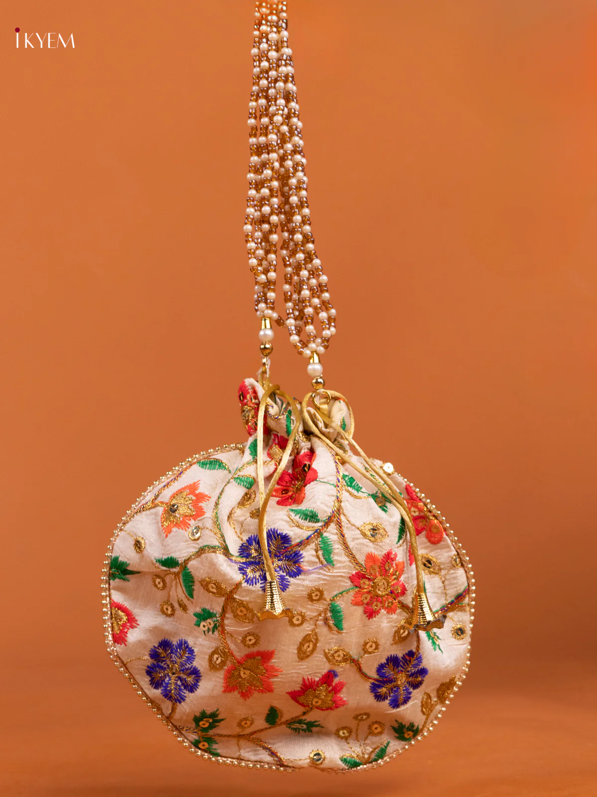 Embroidered Floral Design Potli Bag -  Multicolor - KD26487