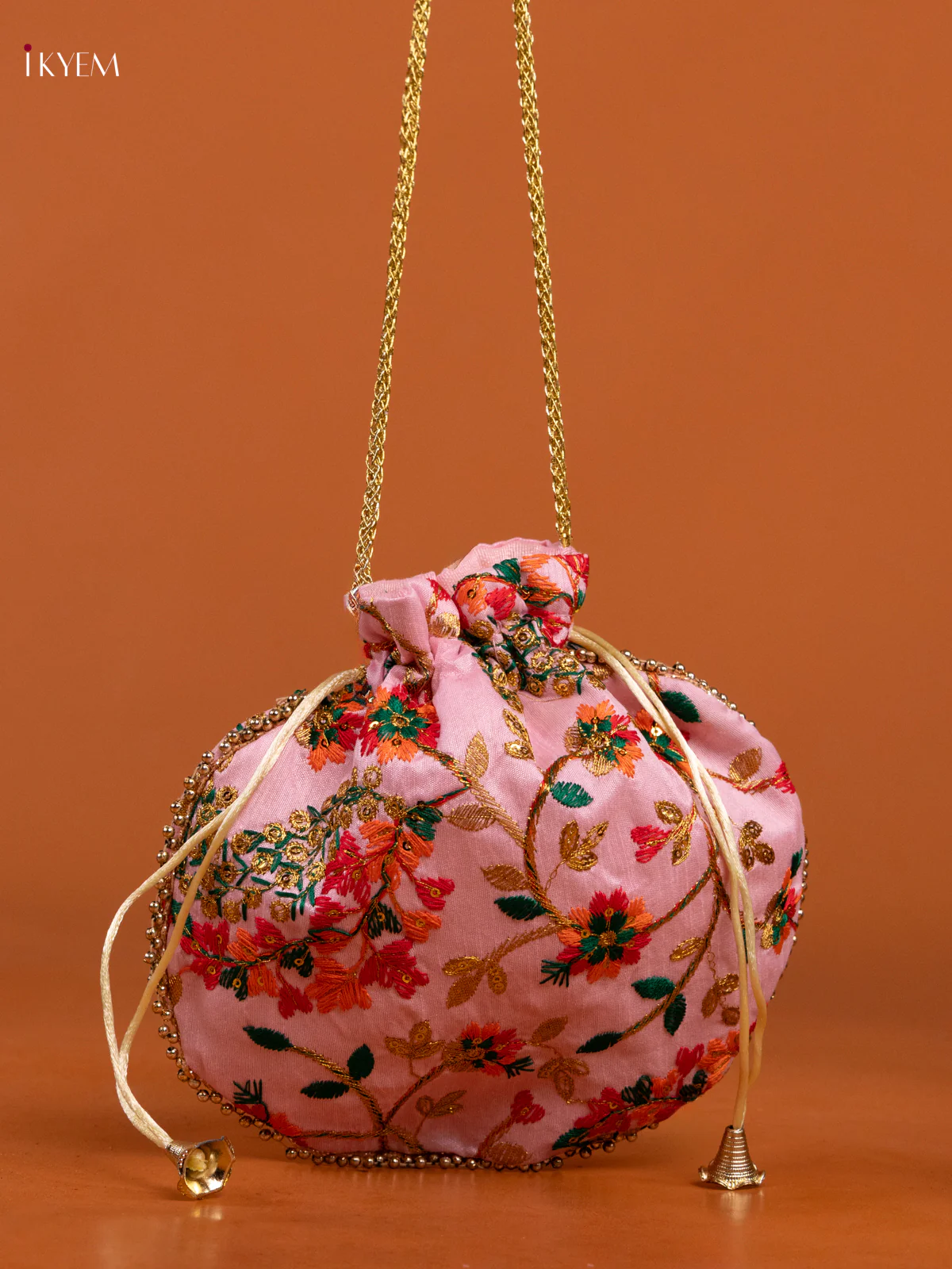Embroidered Floral Design Potli Bag Baby Pink - KD26519