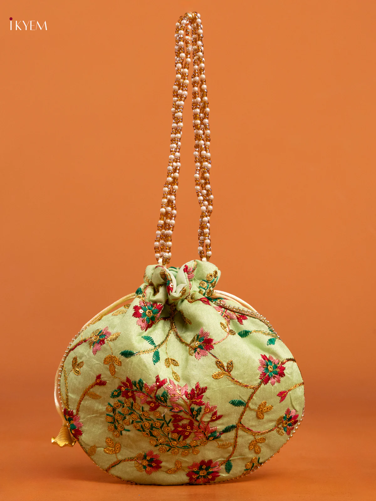 Embroidered Floral Design Potli Bag parrot green - KD26526