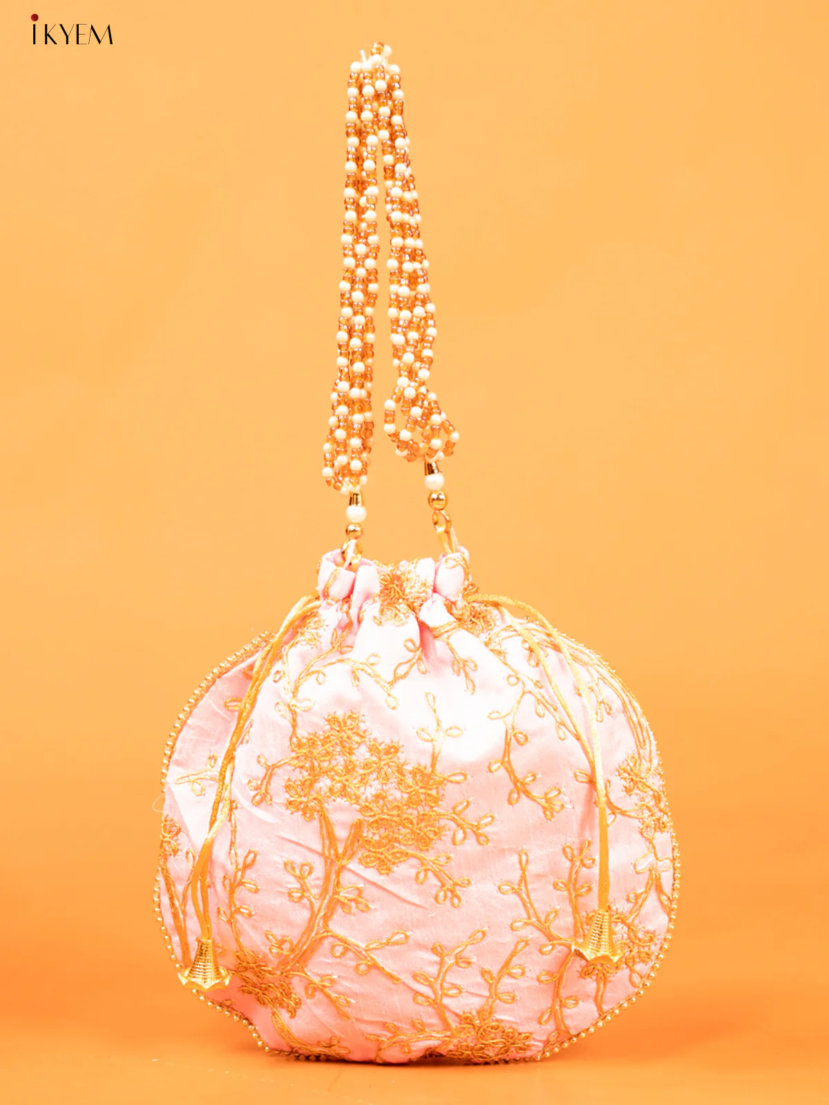 Floral Design gold zari work Potli Bag Pink - KD26536